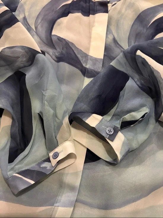 Light Blue Wave-Print Shirt Dress - Women - Picture 9 of 15